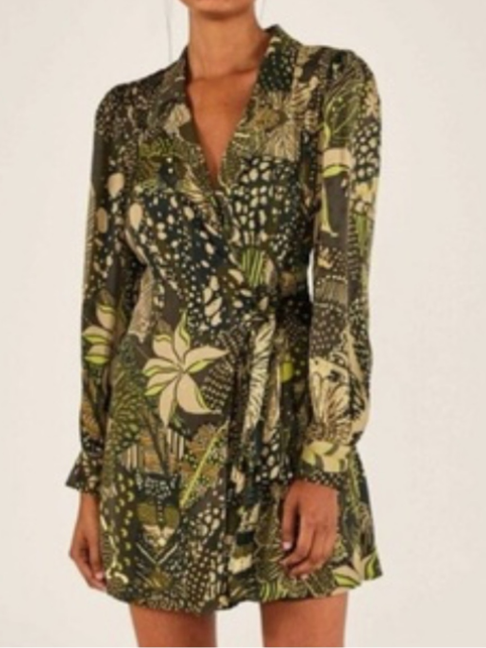 FARM Rio Green Cool Leopard Mini Wrap Dress Sz Small